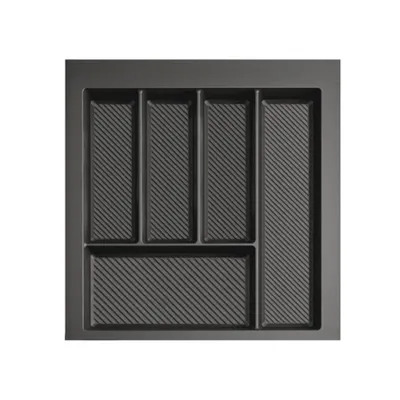 Produktbild von Besteckkasten für 50 cm Schublade Graphit Matt – Zuschneidbar (B: 39-45 cm x T: 42-49 cm) – Besteckeinsatz Anthrazit – 5 Fächer