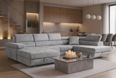 Produktbild von Sofiland Aller U-Form Ecksofa XXL Schlaffunktion 2 Bettkästen Hellgrau Rechts