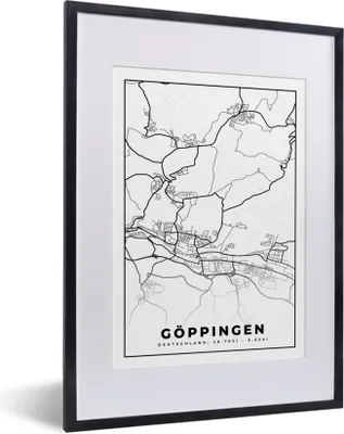 Produktbild von MuchoWow® Gerahmtes Poster Stadtplan - Göppingen - Stadtplan 30x40 cm - Poster mit Schwarzem Bilderrahmen Wandposter Rahmen Foto Bilder - Wandposter Schlafzimmer
