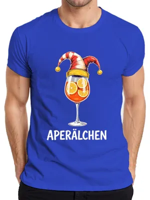 Productafbeelding van Aperol Spritz cocktailglas, oranjeschijven, grappig heren T-shirt, blauw, maat M