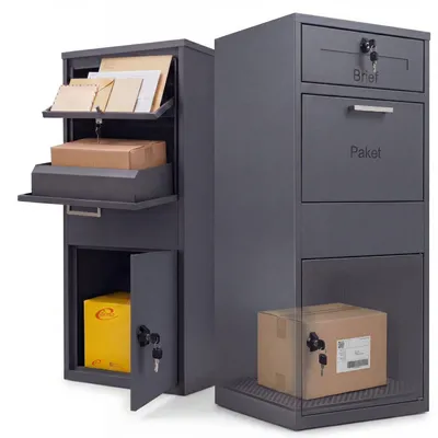 Produktbild von Coemo Briefkasten mit Paketfach aus Metall, verschließbar mit Diebstahlschutz, Farbe Anthrazit