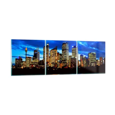 Produktbild von Bilder auf glas - Australien Nacht Stadt Wolkenkratzer - 120x40cm - Glasbilder - Wandbilder - Kunstdruck - Wanddekoration aus Glas - Glas Bilder - Wandbild auf Glas - GCA120x40-1150