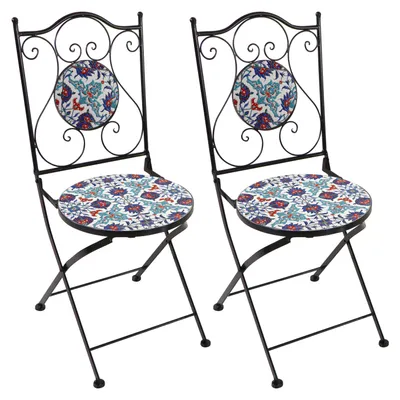 Image de Axi Amélie 2 Chaises Bistrot, Pliantes, Mosaique, Bleu Vif | Assises Style Bistrot, Chaises De Jardin Pour Extérieur/Balcon/Terrasse - 38,5 X 45 X 90