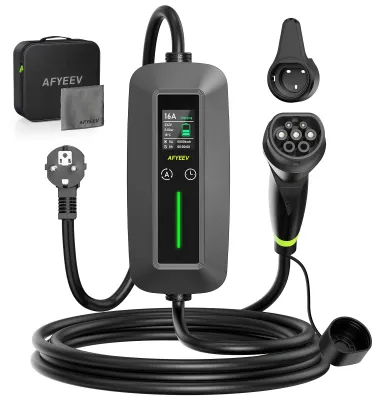Image de Câble de recharge pour voiture - Prise de type 2 - 3,6 kW - 8 mètres - Noir - Chargeur portable pour véhicule électrique