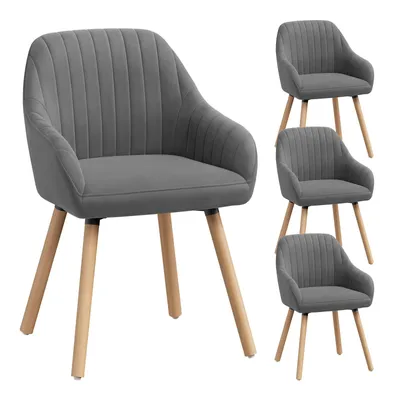 Produktbild von WOLTU 4er-Set Esszimmerstühle Küchenstuhl Wohnzimmerstuhl Polsterstuhl Design Stuhl mit Armlehnen Samt Massivholz Dunkelgrau