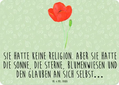 Produktbild von Mr. & Mrs. Panda Schild Blume Mohnblume DIN A6 - Blattgrün - Geschenk, tafel, Blechschild, Religion, Selbstliebe, Wandbild, Mohn, Garten, Respekt, Glaube, Wandschild