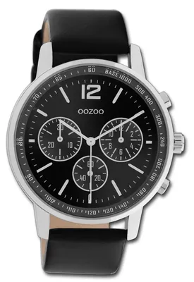 Productafbeelding van Oozoo herenarmbandhorloge, model C10813, met leren band in de kleur zwart, quartz uurwerk, analoog. Artikelnummer: D3UOC10813