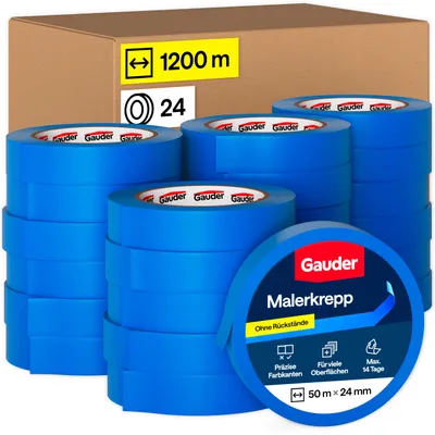 Zdjęcie produktu dla TAŚMA MALARSKA GAUDER, taśma do malowania (24 rolki - 24 mm x 50 m)