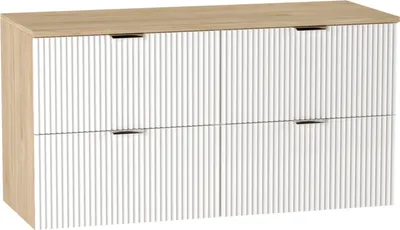 Zdjęcie produktu dla WENA Szafka pod umywalkę 120 cm, ryflowane fronty, metalowe uchwyty w kolorze złotym (kolor: biały/orzech)