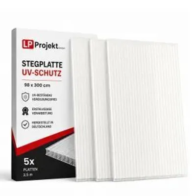 Produktbild von LP Projekt Doppelwandplatten 98x300 cm – Schlagfeste Hohlkammerplatten für Gewächshäuser | UV- & witterungsbeständige Mehrwand Dachpaneele (5er-set)