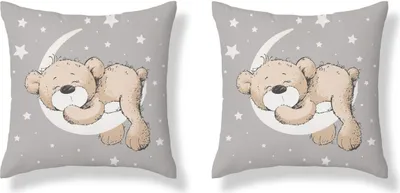 Produktbild von DETEXPOL Kopfkissenbezug Teddybär Mond grau Baumwolle, 40/40 cm