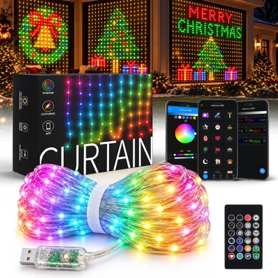 Produktbild von 3×3m Lichtervorhang DIY 100+ Szenen, APP, RGB, Fernbedienung, 400 LEDs, Timer, Musik Sync, LED Vorhang Lichter Lichterkette für Weihnachten Party