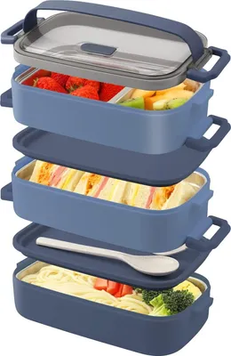 Produktbild von Blaue 3-Lagen-Lunchbox 2200ml Edelstahl-Innenleben