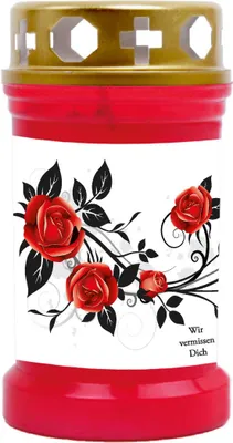 Produktbild von Grabkerze Rot, Brenndauer: 40 Stunden, Motiv: Rose Ranke