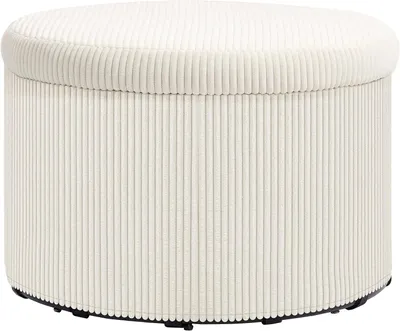 Produktbild von Runder Sitz- und Fußhocker mit Stauraum und Deckel, 60 x 60 x 41 cm, beige Cord, für Wohnzimmer und Schlafzimmer