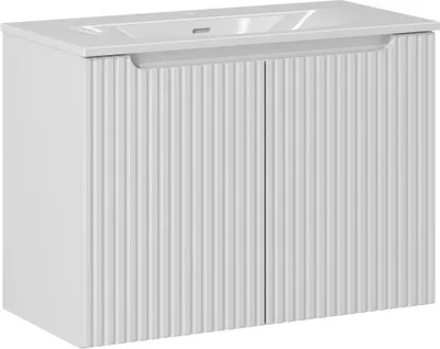 Zdjęcie produktu dla Szafka Łazienkowa Biała Ryflowana 80 Cm Z Umywalką Ceramiczną 81 Cm