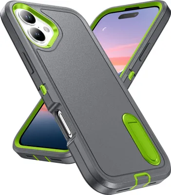 Produktbild von Hülle für iPhone 17 Hybrid Dreilagige Robust Stoßfest Schwerlast Schutzhülle mit Ständer Grau