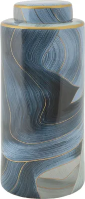 Zdjęcie produktu dla Wazon o Ferretti „Elegant” z pokrywką, niebiesko-złoty, 15 x 34 cm