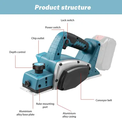 Produktbild von Akkuhobel - Elektrischer Handhobel - 1000 W - Bürstenloser Motor - 15000 U/min - Kabellos - Für Holzarbeiten - Ohne Akku