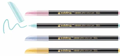 Produktbild von edding 1200 Glitzerstifte - Pastellfarben - 4 Fasermaler mit intensivem Glitzereffekt - Rundspitze 3 mm - zum präsizen Schreiben, Skizzieren und Malen