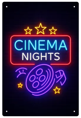 Produktbild von Blechschild 20x30cm Cinema Nights Neon Kino Motiv Metallschild Filmzimmer Wanddeko Heimkino Popcorn Kinoabend AstraDesign