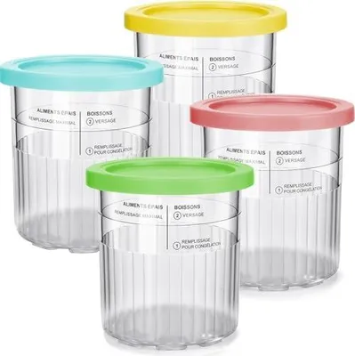 Produktbild von 4Pcs Eiscreme-Behälter, Ersatz-Pint und Deckel, für Ninja Creami, kompatibel mit NC500 NC501 Deluxe, BPA-frei, spülmaschinenfest, luftdicht, blattsicher (NC500)