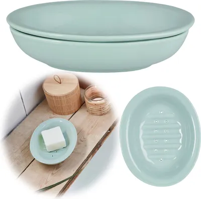 Produktbild von LS-LebenStil Keramik Seifenschale 2-tlg. Blau 15cm Altum Altum Seifenhalter Seifenablage mit Ablauf / Auffangschale Seifenteller Seifenigel