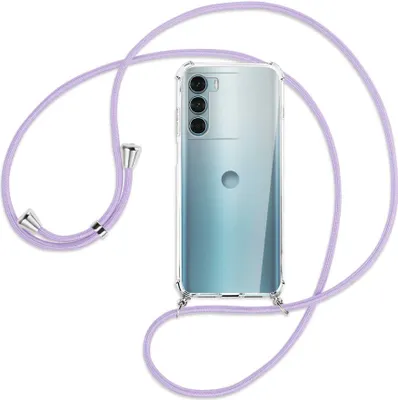 Produktbild von Handykette Backcover-Schutzhülle mit Band (Metall silberfarben) für Motorola Moto G200 5G - violett