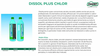 Immagine prodotto di Facot DISSOL PLUS CHLOR bottiglia da 1lt disotturante super concentrato ad alta viscosità