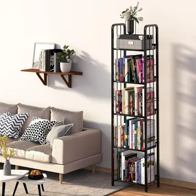 Produktbild von Famanu Bücherregal mit 4 Ebenen - Freistehendes Metallleiterregal für Büro und Wohnzimmer