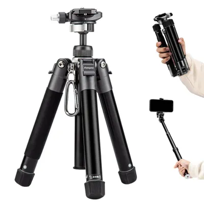 Produktbild von Fotopro Reisestativ 152 cm, leicht & kompakt, Multifunktionsstativ mit 360°, Handyhalter, abnehmbarer Selfie-Stick, 25 cm faltbar, max Traglast 4 kg