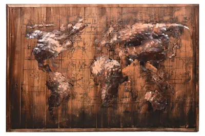 Produktbild von 3D-Metallbild Weltkarte - Stahl Braun 5x80x120cm | Wandbild Wohnzimmerbild Dekobild Flur Büro