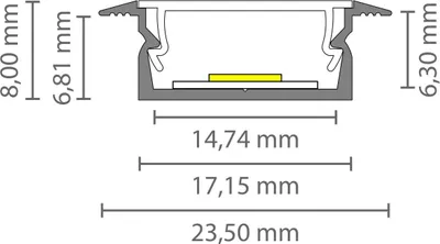 Produktbild von Ultraflaches LED Alu Einbauprofil 2m EXO-NLN1F_14 (14 mm) –| Aluminiumprofil mit Flügeln für LED-Strips