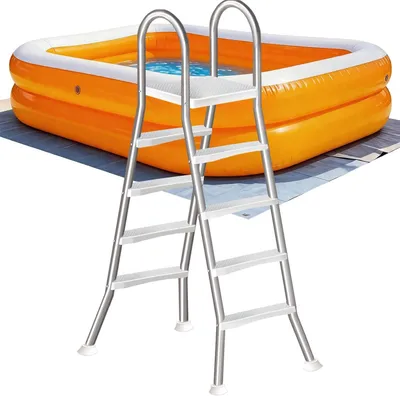 Produktbild von Poolleiter aus rostfreiem V2A Edelstahl mit einer Tragkraft von 250 kg, A-Rahmen Einstiegsleiter für Aufstellpools mit einer Pooltiefe von 1100 mm, Einstiegshilfe mit rutschfesten 3 Stufen, 135 cm