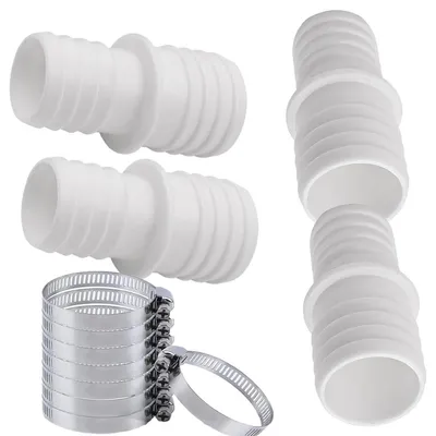 Immagine prodotto di Set di raccordi per tubi da 32 mm a 38 mm, composto da 4 pezzi, più 8 fascette stringitubo in acciaio inossidabile