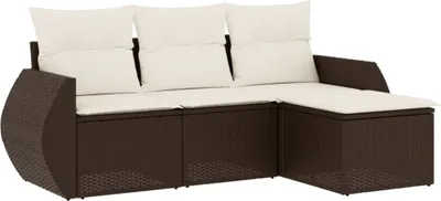 Produktbild von 4-tlg. Garten-Sofagarnitur mit Kissen Braun Poly Rattan