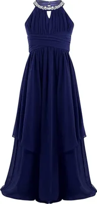 Produktbild von Mädchen Prinzessin Abendkleid Gr. 128 Cm Neckholder Strass Blumenmädchenkleid Hochzeit Partykleid Lang Faltenrock