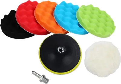 Produktbild von Trade-Shop Polierset 180mm (8-teilig) Polierschwamm Polierpads Wolle Schleifteller M14 Adapter für Winkelschleifer Poliermaschinen