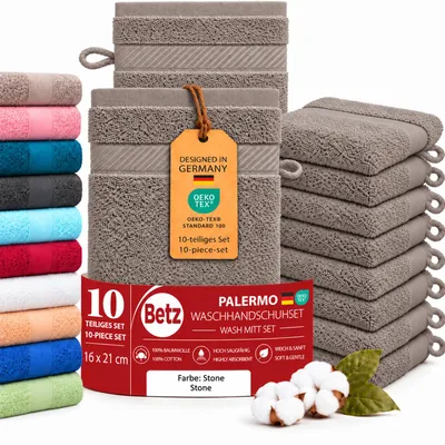 Produktbild von Betz 10 Stück Waschhandschuhe 16x21 cm PALERMO 100% Baumwolle Farbe: stone
