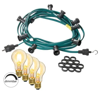 Illu-/Partylichterkette 5m - Außenlichterkette grün - Made in Germany - 5x dimmbares Leuchtmittel