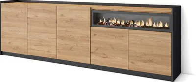 Produktbild von Sideboard, Highboard, 260x37x80cm, 5 Türen, Elektrokamin., Eiche Schwarz