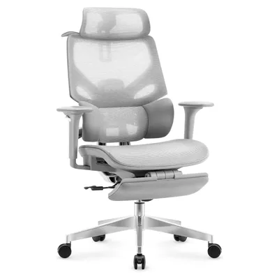 Image de Mark Adler Expert 8.7 Chaise de bureau ergonomique Gris Mesh, accoudoirs 4D, dossier réglable, appui-tête, repose-pieds, jusqu'à 150 kg