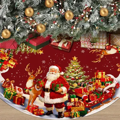 Productafbeelding van Kerstboomkleed, rond, diameter 120 cm, met kerstmanmotief, voor kerstdecoratie