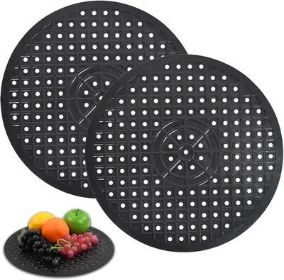Produktbild von 2 runde Spülbeckeneinlagen aus Gummi, 31 x 31 cm, schwarze Spülmatten für die Küchenspüle, Abtropf- und Drainagematten