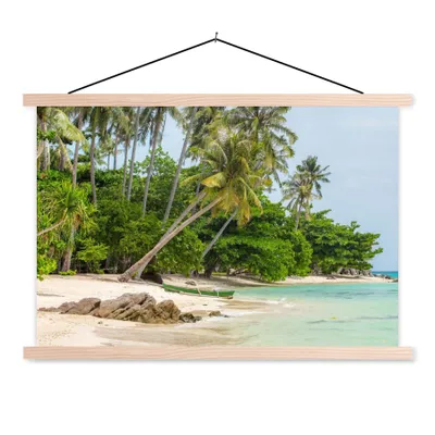 Produktbild von MuchoWow® Textilposter Palmen - Strand - Sommer - Tropisch 120x80 cm mit holzfarbenen Rahmen - Aufhängeset