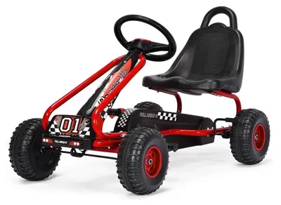 Immagine prodotto di Go-kart - Kart a pedali - Sedile regolabile - Freno a mano - 4 ruote - Fino a 30 kg - Plastica - Rosso