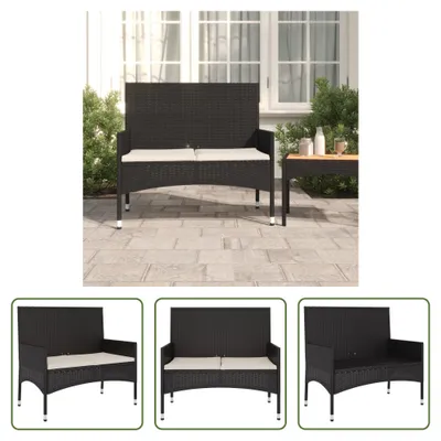 Produktbild von The Living Store Gartenbank 2-Sitzer mit Kissen Schwarz Poly Rattan