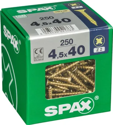 Immagine prodotto di Set di 250 viti in acciaio a testa svasata pozidriv SPAX, Diam.4,5 mm x L.40 mm