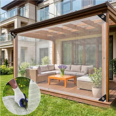 Immagine prodotto di Telo trasparente 2x2 m con occhielli, 130 g/m², telo di copertura impermeabile, telo da giardino in tessuto, telo in PE resistente alle intemperie, per balconi, gazebo, mobili da giardino, piante e serre