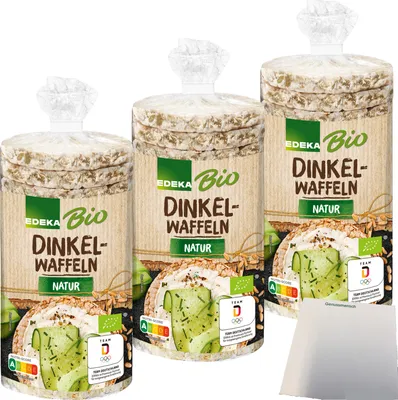 Produktbild von Edeka  Dinkelwaffeln natur 3er Pack (3x120g Packung) + usy Block